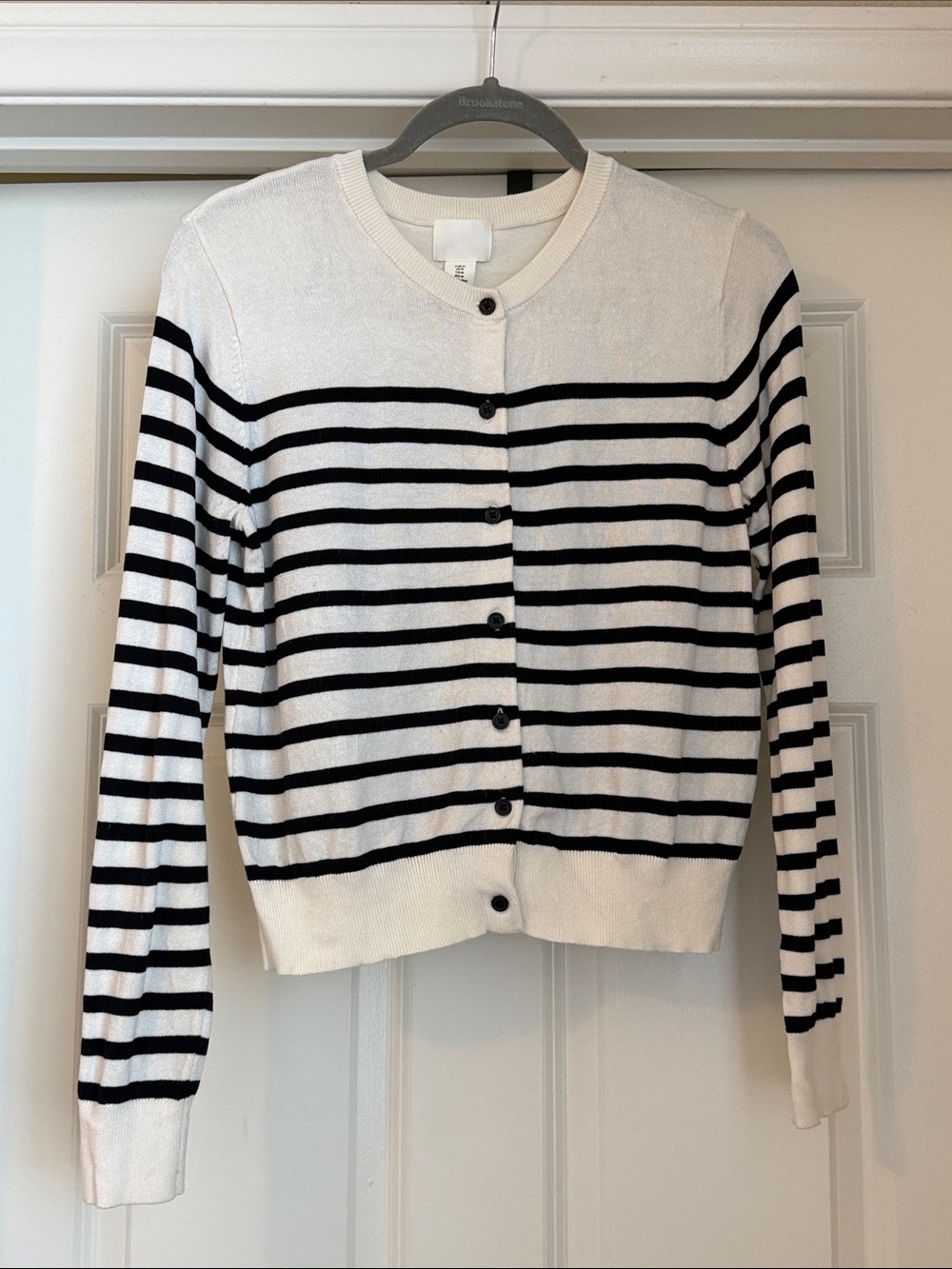 H&M Black & White Striped Button Cardigan
